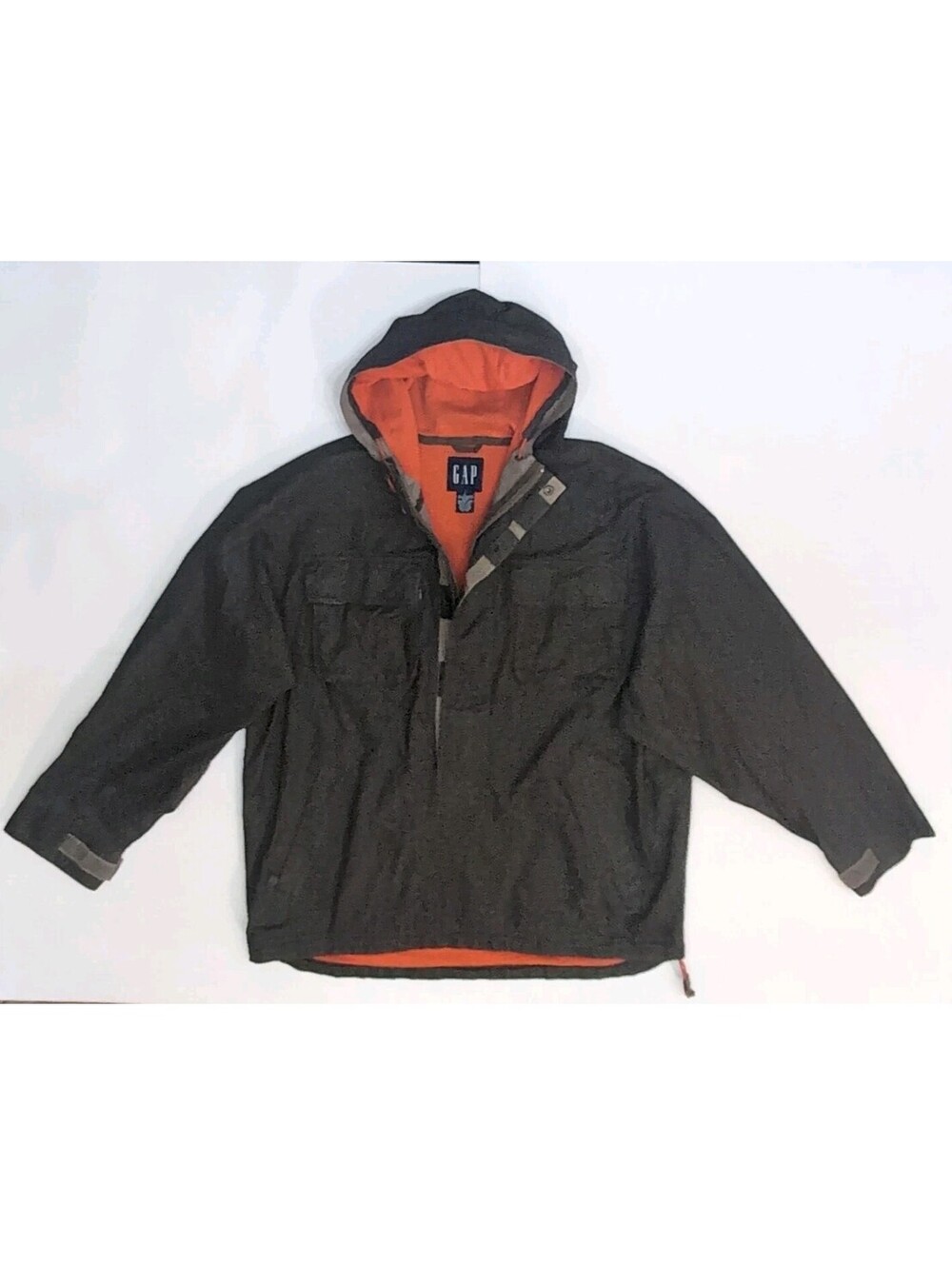 Vintage 90s Gap Mens Anorak Brown Orange Hooded Waterproof Jacket Half Zip